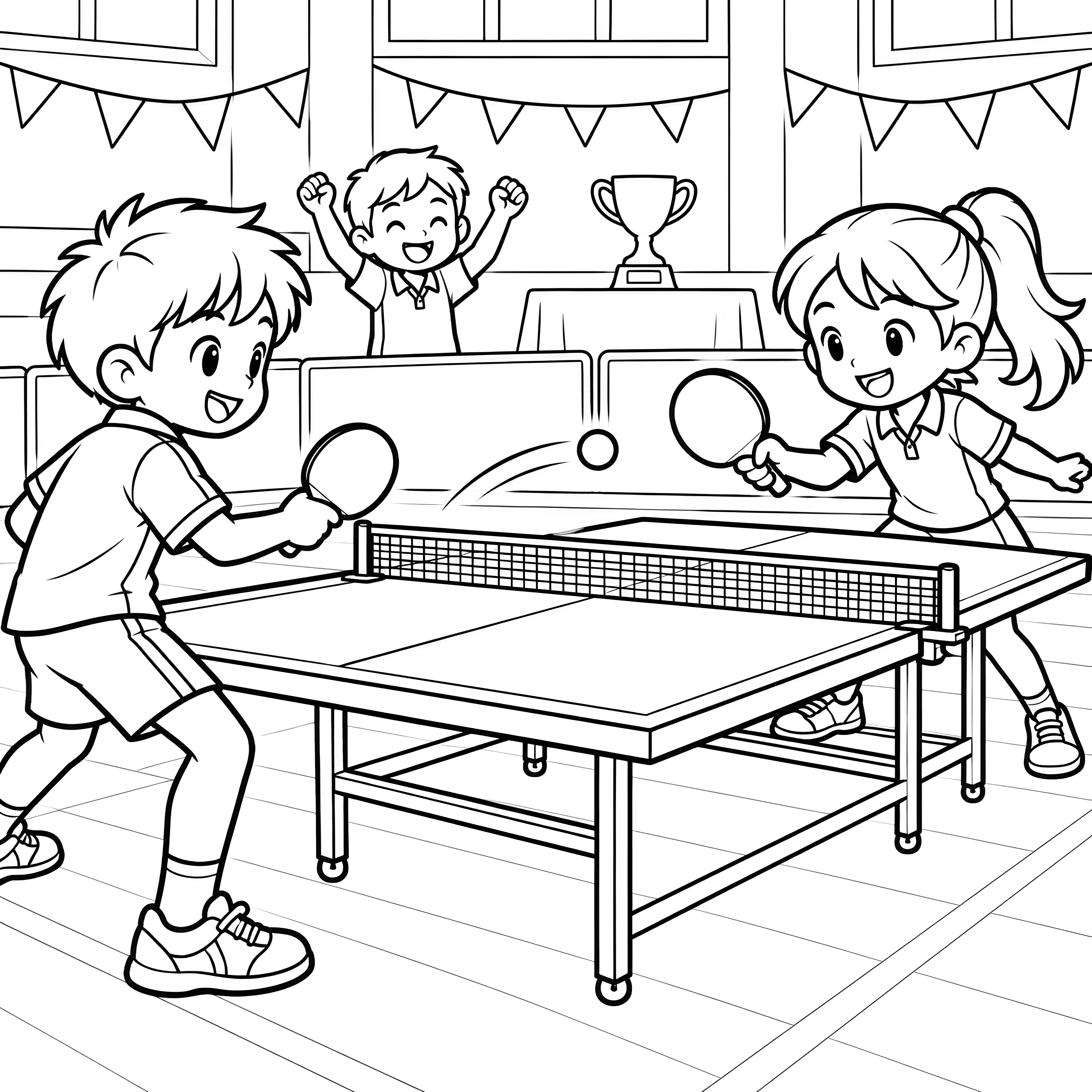 Begeisterte Kinder beim Tischtennisturnier Malbild für Turniersieger