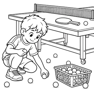 Aufmerksamer Junge mit Tischtennisball Ausmalbild für neugierige Tüftler