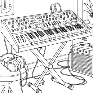 Großes Synthesizer-Studio-Ausmalbild für Musikfans