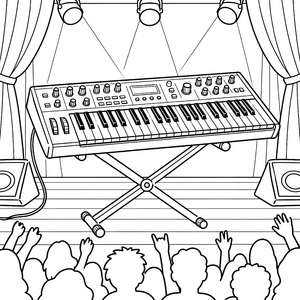 Glanzvoller Synthesizer auf der Bühne Malvorlage für junge Weltenbummler