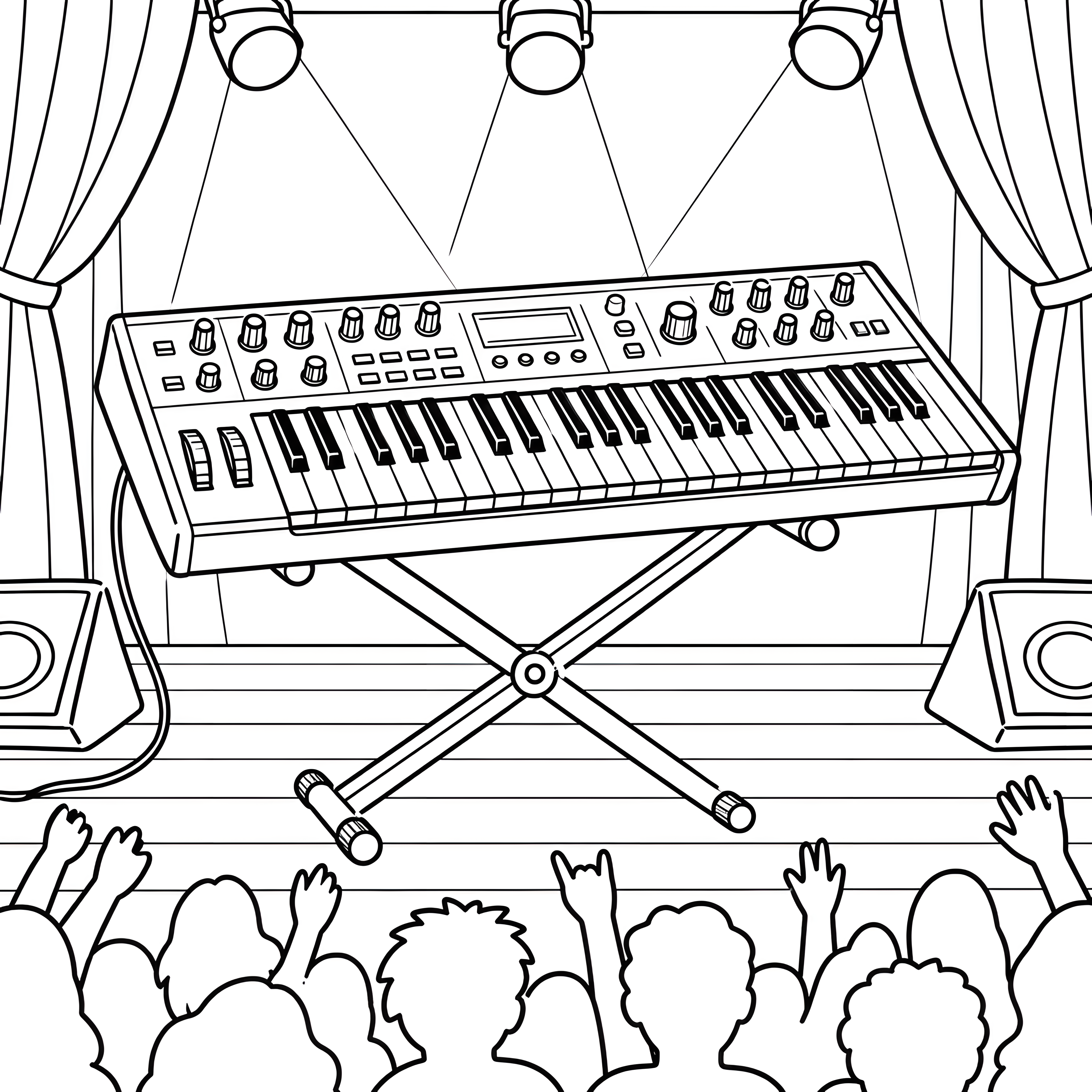Glanzvoller Synthesizer auf der Bühne Malvorlage für junge Weltenbummler