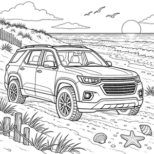 Freier SUV am Strand Malvorlage für fröhliche Landratten