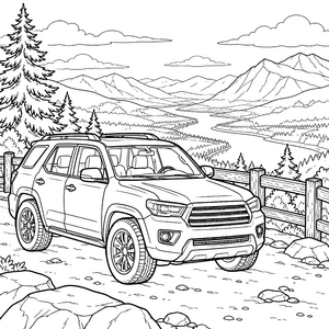 Waghafter SUV vor Berglandschaft Malbild für kreative Tüftler