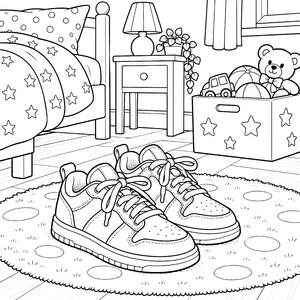 Stolze Sportschuhe auf Teppich Malvorlage für kreative Spielkameraden