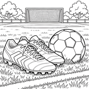 Dynamische Fußballschuhe vor Tor Ausmalvorlage für verträumte Fußballfans