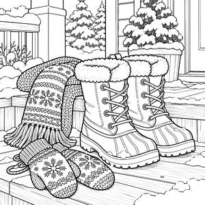 Gemütliche Winterstiefel mit Pullover Ausmalbild für junge Schneeflöckchen