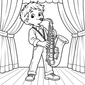 Auftretender Junge mit Saxophon Malbild für Musikbegeisterte