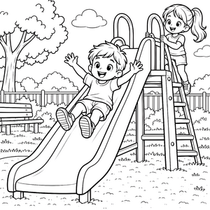 Fröhliche Kinder auf der Rutsche Ausmalbild für verträumte Spielkameraden