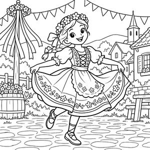 Fröhliche Tänzerin im Dirndl Malbild für neugierige Weltenbummler