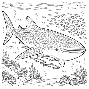 Großer Walhai mit Fischschwarm Malvorlage für malfreudige Abenteurer