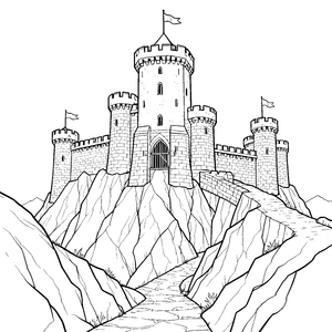 Monumentale Ritterburg auf Felsen Ausmalbild für Geschichtsfreunde