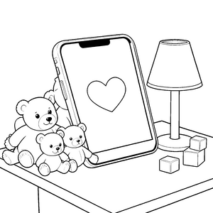 Liebes Handy mit Teddybären Ausmalvorlage für Weltenbummler