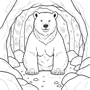 Mächtiger Höhlenbär in Felsenhöhle Ausmalvorlage für kreative Wildnisfans