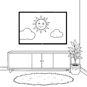 Lächelnder Fernseher mit Sonne Ausmalbild für verträumte Bastler