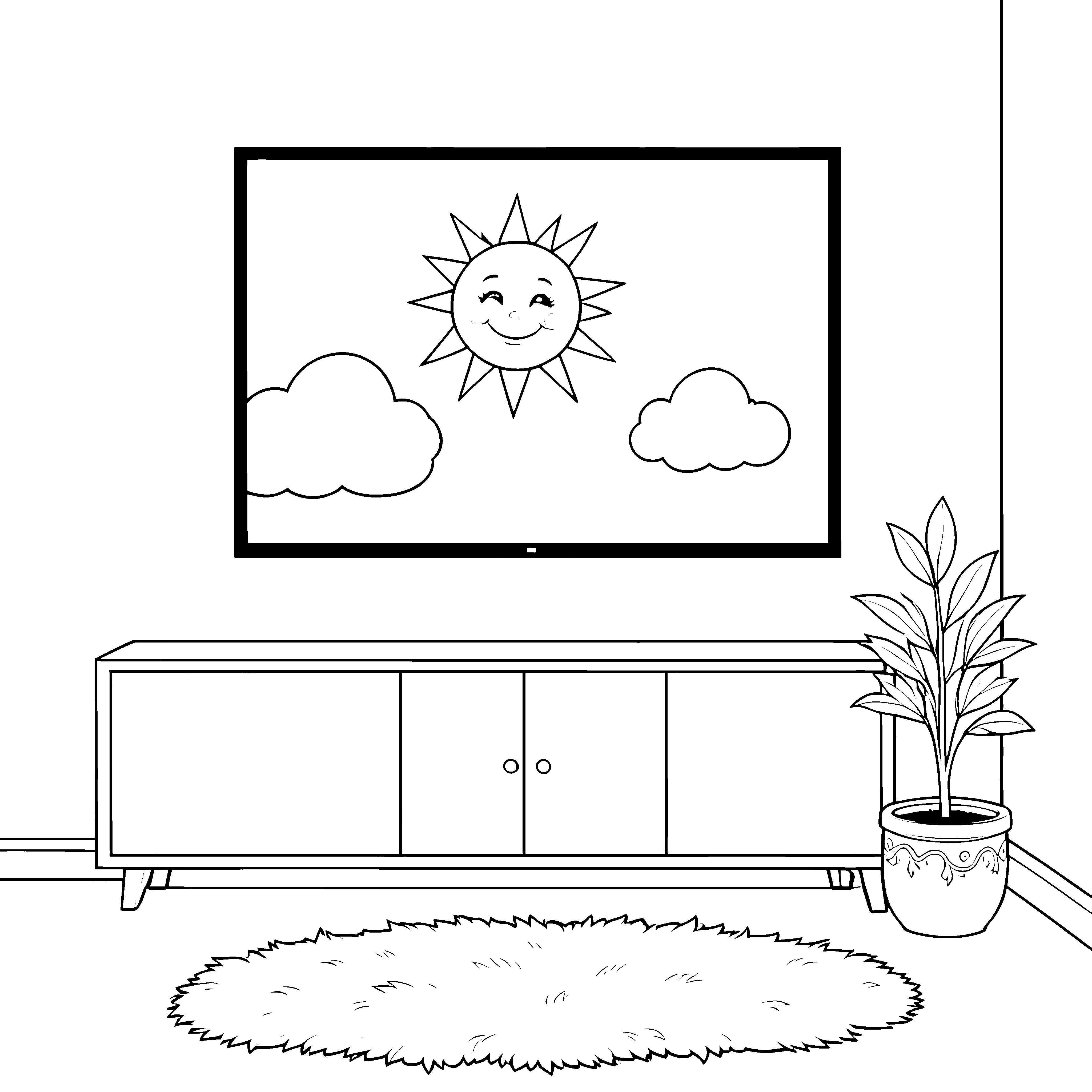 Lächelnder Fernseher mit Sonne Ausmalbild für verträumte Bastler