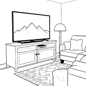 Gemütlicher Fernseher mit Bergpanorama Malbild für verträumte Wohnzimmerfreunde
