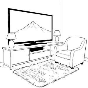 Großer Fernseher mit Berglandschaft Ausmalvorlage für Weltenbummler