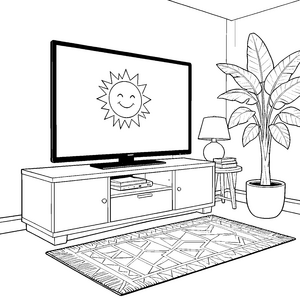 Heiterer Fernseher mit lächelnder Sonne Ausmalvorlage für fröhliche Bastler