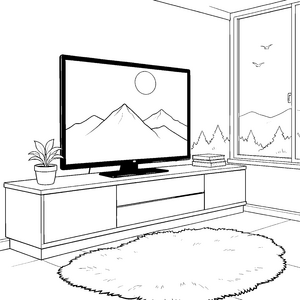 Stiller Fernseher mit Bergpanorama Ausmalvorlage für mutige Sterngucker