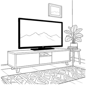 Moderner Fernseher mit Gebirgslandschaft Ausmalvorlage für Tüftler