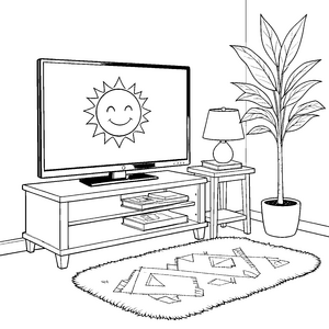 Heiterer Fernseher mit lächelnder Sonne Ausmalvorlage für kreative Sonnenanbeter