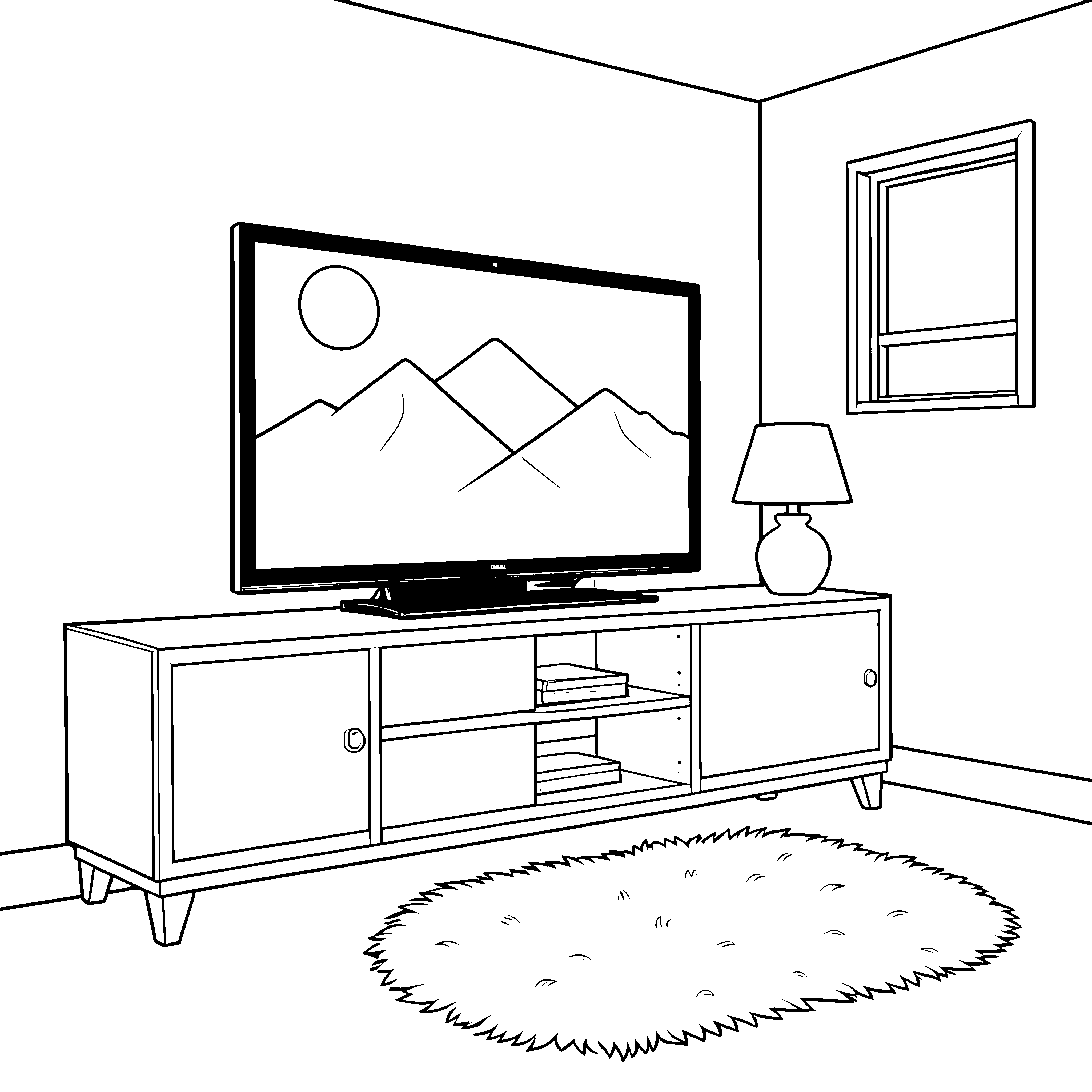 Entspannter Fernseher im Wohnzimmer Ausmalvorlage für Gemütlichkeitssuchende