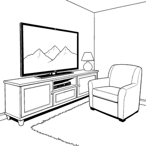 Gemütlicher Fernseher mit Sessel Malbild für verträumte Wohnzimmerfreunde