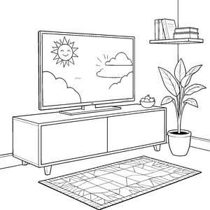 Strahlender Fernseher mit Sonne Malvorlage für mutige Fernseherfreunde