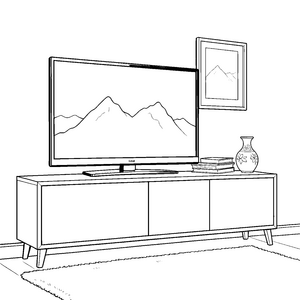 Moderner Fernseher mit Gebirgsbild Ausmalvorlage für fröhliche Weltenbummler