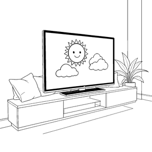 Heiterer Fernseher mit lächelnder Sonne Malvorlage für mutige Bastler