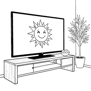 Fröhlicher Fernseher mit lächelnder Sonne Malvorlage für kleine Tüftler