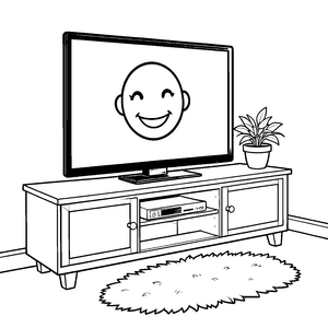 Fröhlicher Fernseher mit lachendem Gesicht Malbild für Technikfans