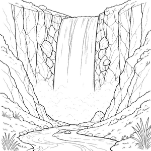Gewaltiger Wasserfall mit Flusslauf Ausmalbild für mutige Wasserratten