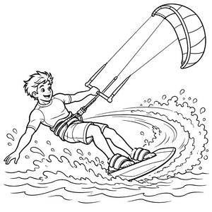 Stolzer Kitesurfer auf großer Welle Malbild für malfreudige Meereswesen