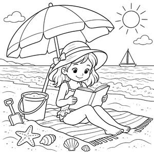 Sommerliche Mädchen am Strand Malvorlage für fröhliche Weltenbummler