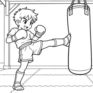 Mutiger Kickboxer am Sandsack Ausmalvorlage für fröhliche Tüftler