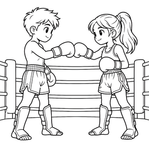 Freundliche Kickboxer im Ring Ausmalbild für mutige Sportskrater