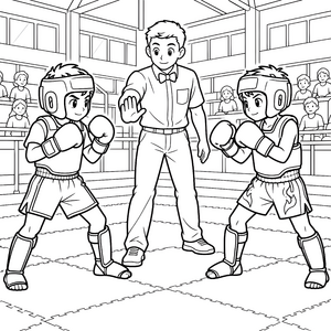 Konzentrierter Kickboxer im Ring Ausmalbild für neugierige Abenteurer