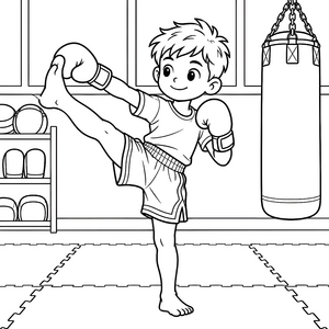 Motivierter Kickboxer im Fitnessstudio Malbild für Sportfreunde