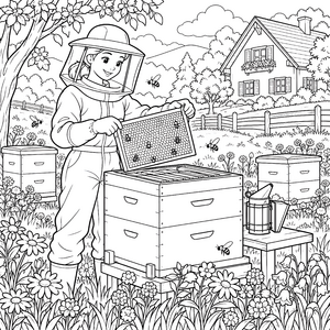 Lächelnde Imkerin mit Bienenwabe Malvorlage für neugierige Blumenkinder