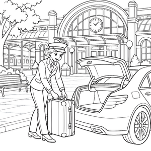 Aufmerksamer Chauffeur am Bahnhof Malbild für kreative Reisende