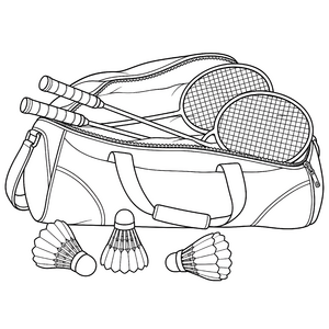 Vollgepackte Badmintontasche mit Schlägern Ausmalvorlage für kreative Sportfans