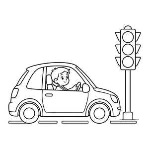 Freudiger Autofahrer an Ampel Ausmalbild für neugierige Landratten