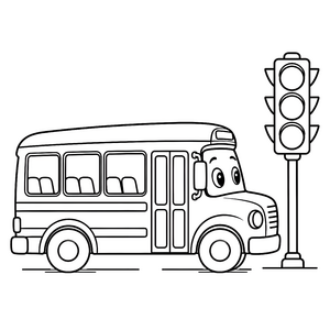 Freundlicher Bus an der Ampel Ausmalbild für verträumte Spürnasen