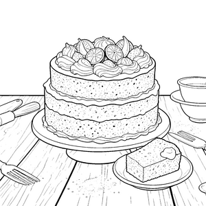 Frische Obsttorte mit Zitronenscheiben Malvorlage für kleine Naschfreunde
