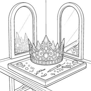 Prunkvolles Diadem auf Schminktisch-Malbild für kleine Künstler