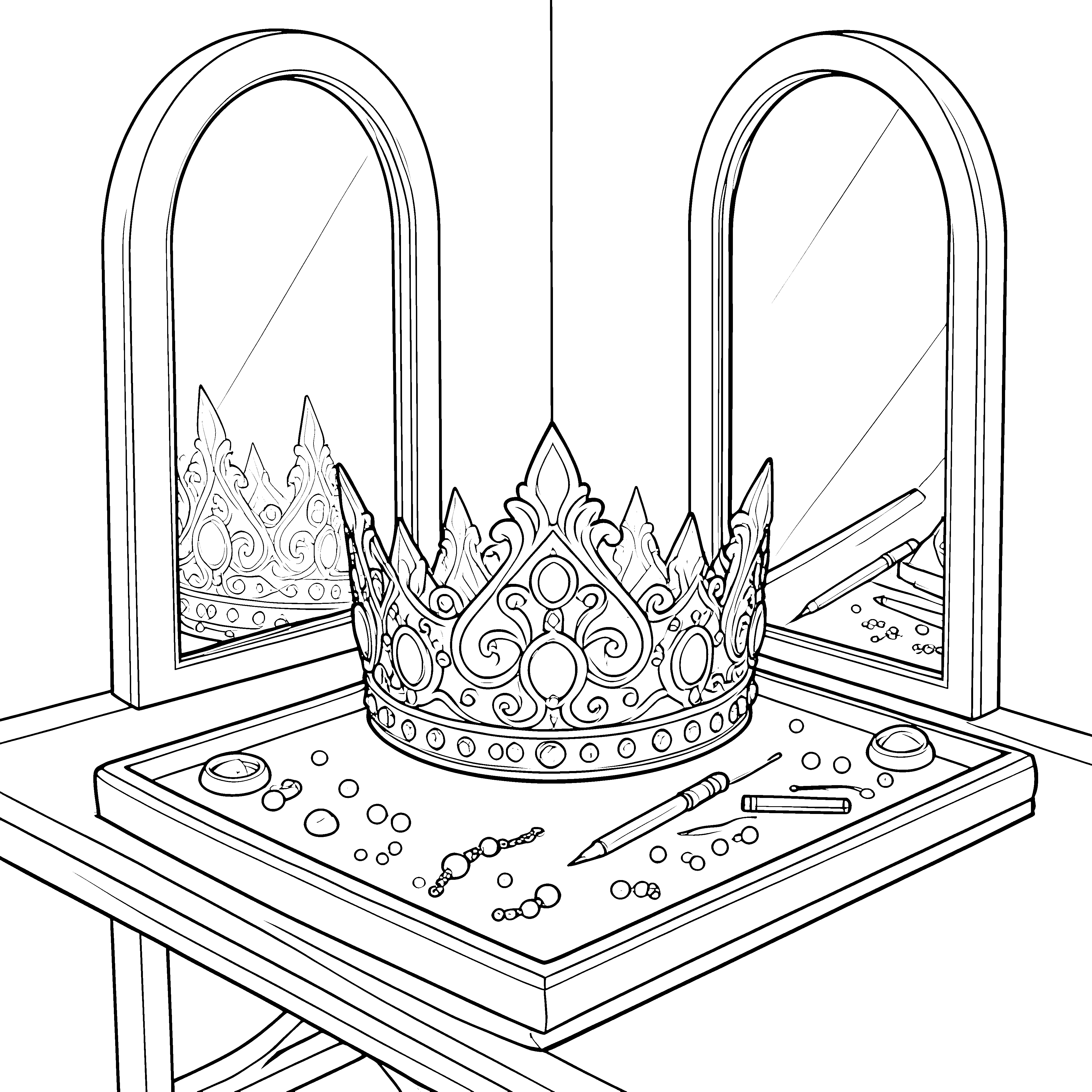 Prunkvolles Diadem auf Schminktisch-Malbild für kleine Künstler
