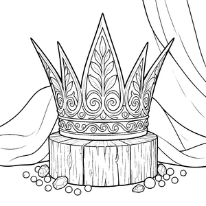 Majestätisches Diadem auf Baumstumpf Ausmalbild für Fantasiewelten