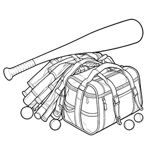 Stollender Baseballschläger mit Tasche Ausmalvorlage für kleine Abenteurer