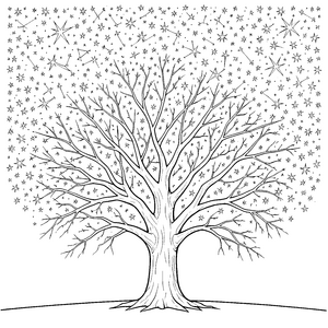 Funkelnder Sternenhimmel über kahlem Baum Malbild für Sternengucker